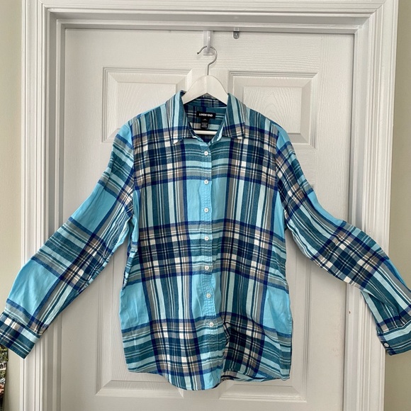 Lands End Flannel Boyfriend Fit Long Sleeve Shirt Size XL - Picture 1 of 1
